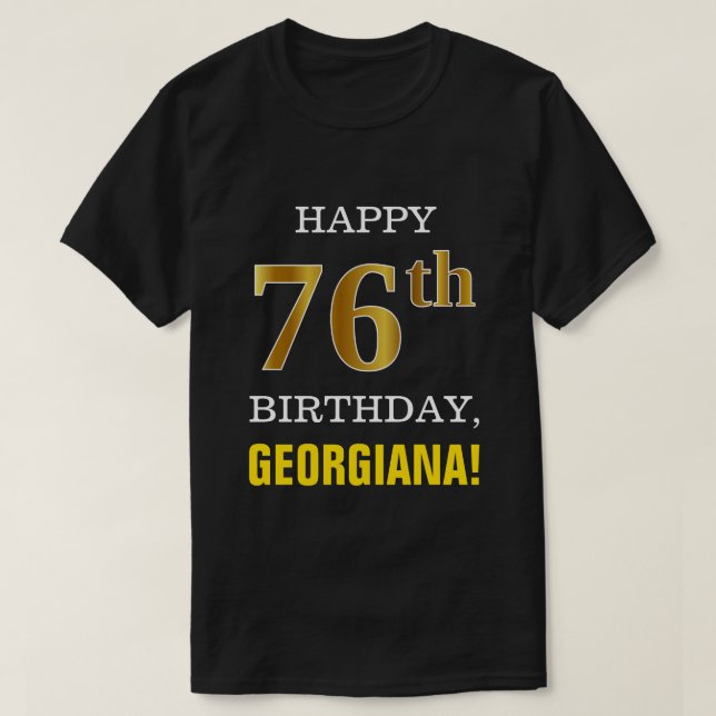 Camiseta Negrito, Preto, Falso Dourado 76.º Aniversário com (Frente do Design)