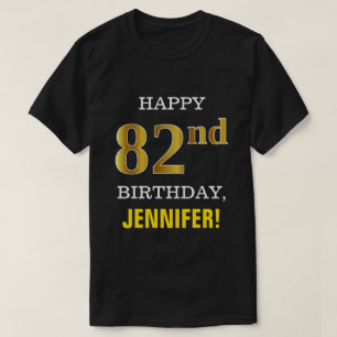 Camiseta Negrito, Preto, Falso Dourado 82º Aniversário com