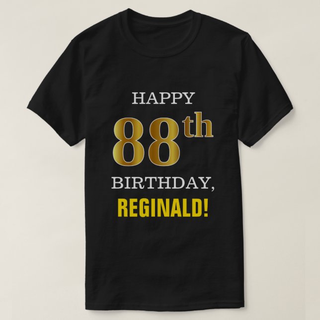 Camiseta Negrito, Preto, Falso Dourado 88.º aniversário com (Frente do Design)