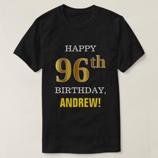 Camiseta Negrito, Preto, Falso Dourado 96.º Aniversário com (Frente do Design)