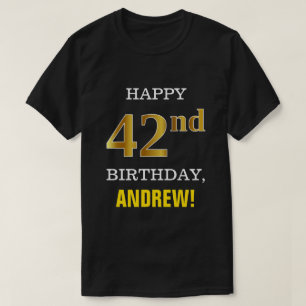Camiseta Negrito, Preto, Faux Dourado 42º Aniversário com