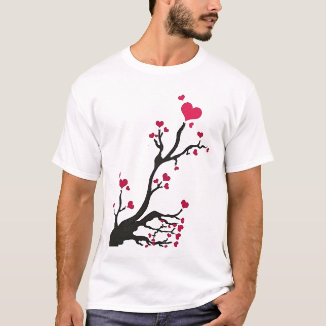 Camiseta negro da árvore cardíaca (Frente)