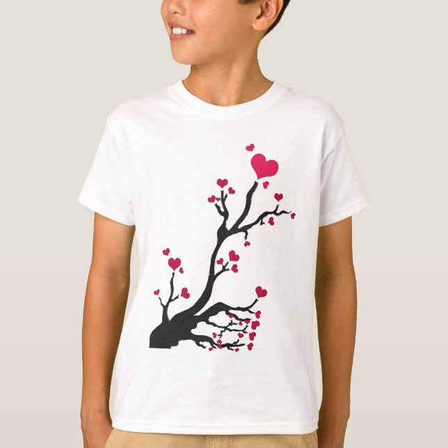 Camiseta negro da árvore cardíaca (Frente)