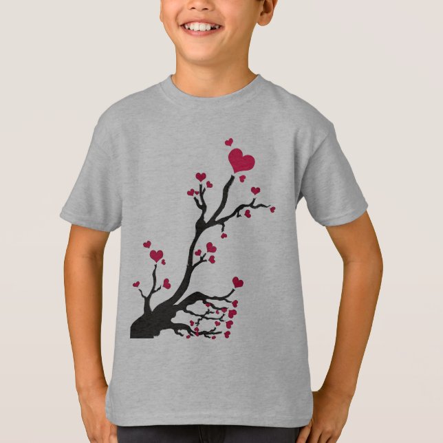 Camiseta negro da árvore cardíaca (Frente)