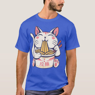 Camiseta Neko Cat Comendo Ramen Com Chopsticks
