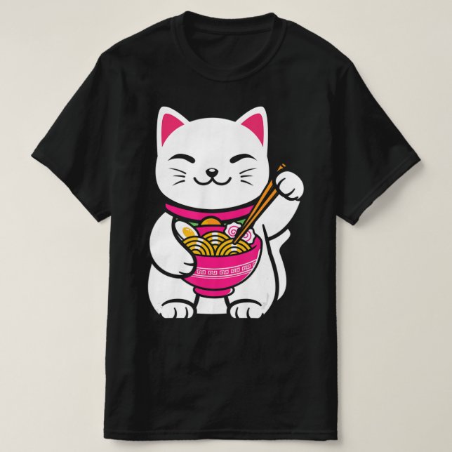 Camiseta Neko Cat Ramen Anime Kawaii Presente de adolescent (Frente do Design)
