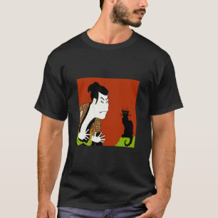 Camiseta Neko, gato preto e samurai