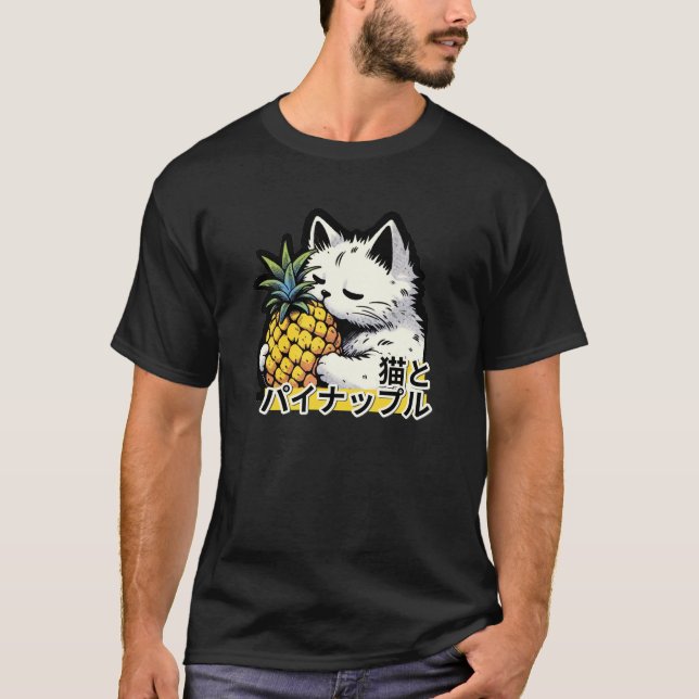 Camiseta Neko Pineapple Delight - Japão Manga Cat (Frente)