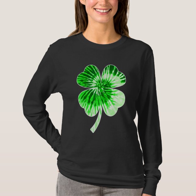 Camiseta Nen Green Tie Dye Shamrock Four Leaf C Para Irland (Frente)