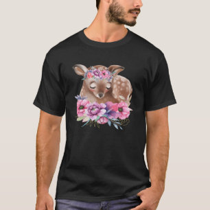 Camiseta Neném Deer Fawn com Flores Animais Florestais Natu