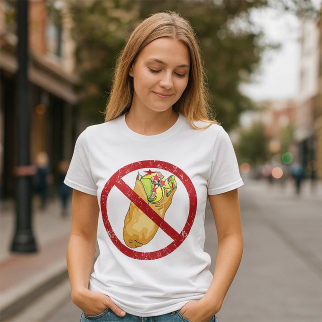 Camiseta Nenhum Burritos Permitido Assinar Proibição Humoro (Criador carregado)