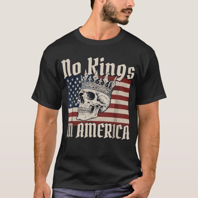 Camiseta nenhum rei na américa bandeira americana do crânio (Frente)