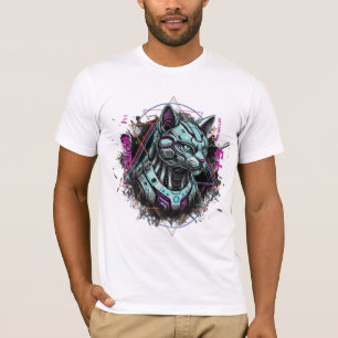 Camiseta Neo-Tokyo Vapor Cyber Gato   Android Sonhos Robóti