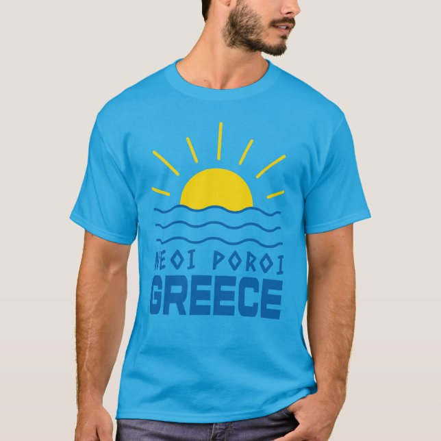 Camiseta Neoi Poroi Grécia Sunshine e Sea Men's Teal (Frente)