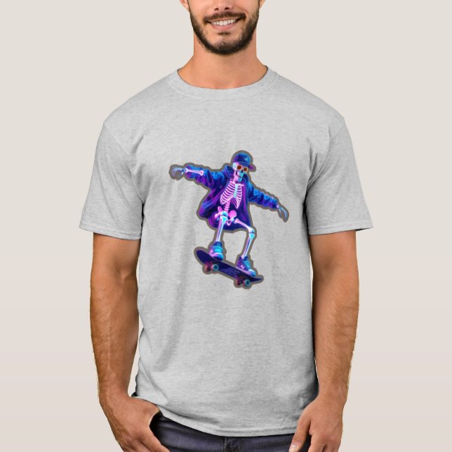 Camiseta Neon 3D Skeleton Skateboarding – Funny Streetwear  (Frente)