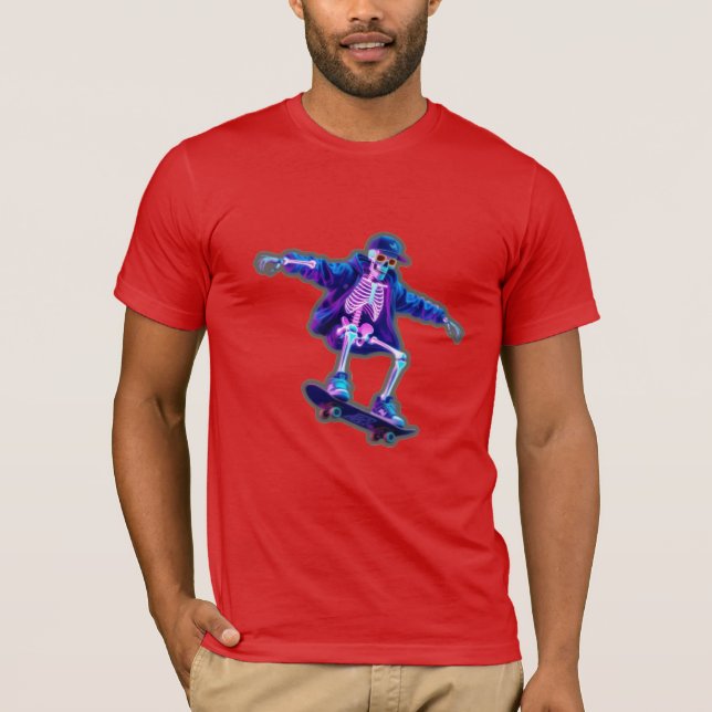 Camiseta Neon 3D Skeleton Skateboarding – Funny Streetwear  (Frente)