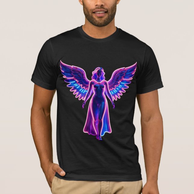 Camiseta Neon Angel Wings Cyberpunk Aesthetic Men's T-Shirt (Frente)