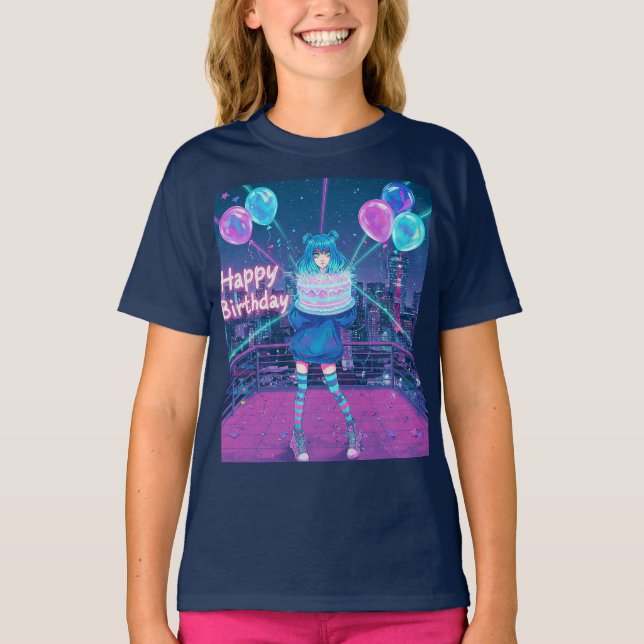 Camiseta Neon Birthday por Natasha Us (Frente)