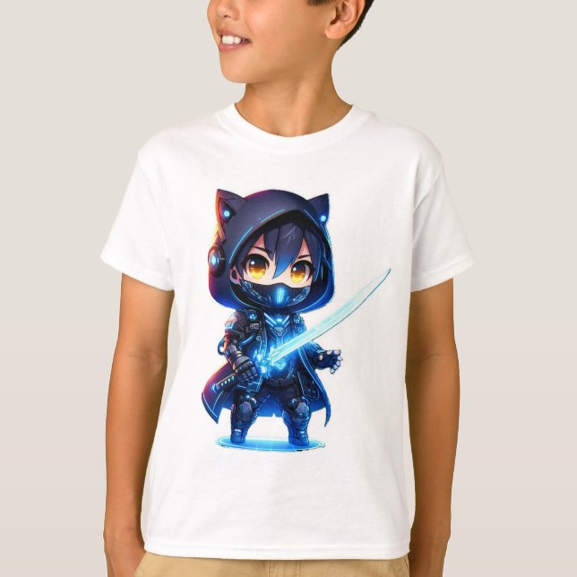 Camiseta Neon Blade - Chibi Cyber Ninja (Frente)