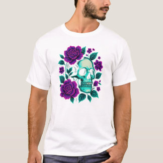 Camiseta Neon Bloom – Caveira em Rosas