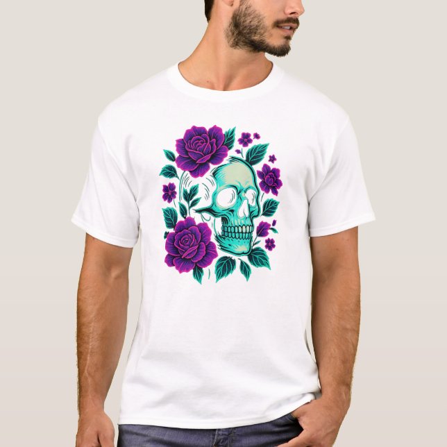 Camiseta Neon Bloom – Caveira em Rosas (Frente)