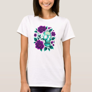 Camiseta Neon Bloom – Caveira em Rosas