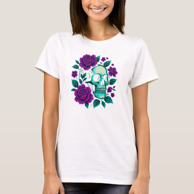 Camiseta Neon Bloom – Caveira em Rosas (Frente)