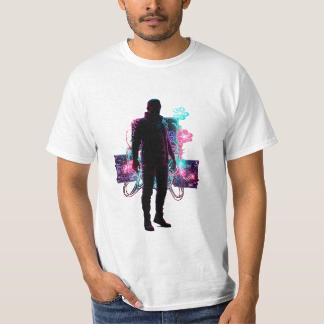 Camiseta Neon Bloom: Crescimento Infuso por Tecnologia (Frente)