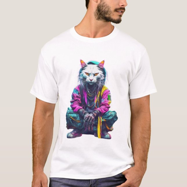 Camiseta Neon Cat: Cyberpunk Streetwear (Frente)