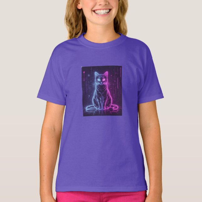 Camiseta **Neon Cat Design – Glowing Futuristic Feline Art* (Frente)