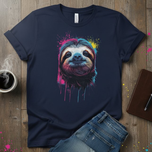 Camiseta Neon Chill — Sloth Color Splash Artístico (Criador carregado)