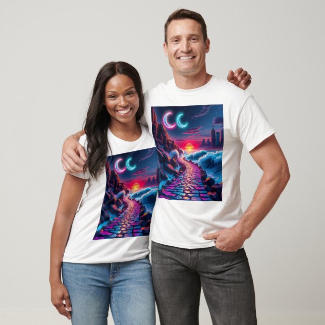 Camiseta Neon City Skyline Pathway & Sunset T-Shirts (Unissex)