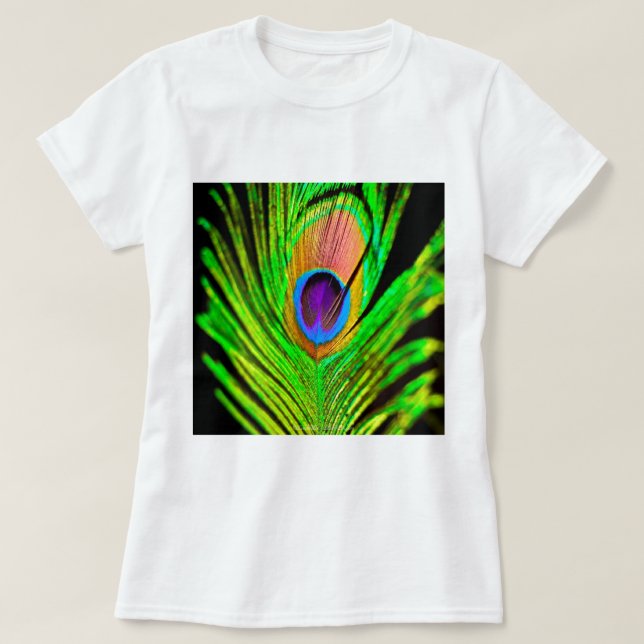 Camiseta Neon Colors Peacock Feather (Frente do Design)