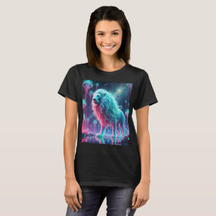 Camiseta Neon Cosmic Lion T-Shirt Design.