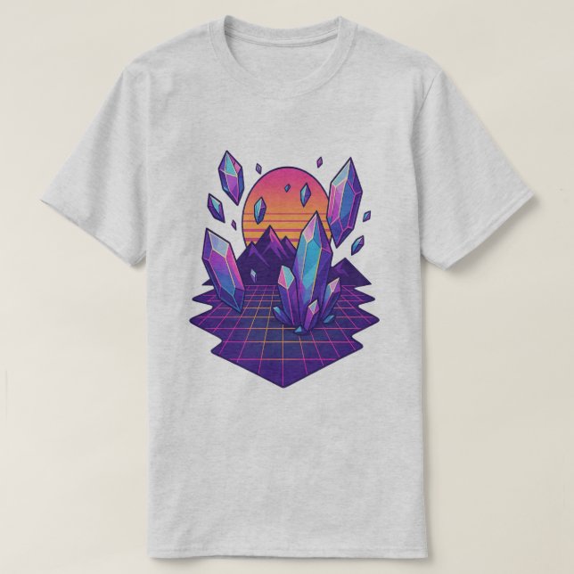 Camiseta Neon Crystalscape - Vibes de Gem de Vapor dos anos (Frente do Design)