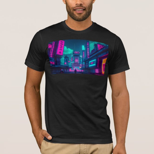 Camiseta Neon Cyberpunk City Street Gamer Apparel (Frente)