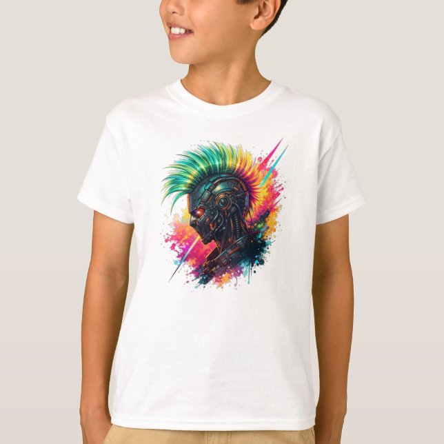 Camiseta Neon Cyberpunk Mohawk Android (Frente)