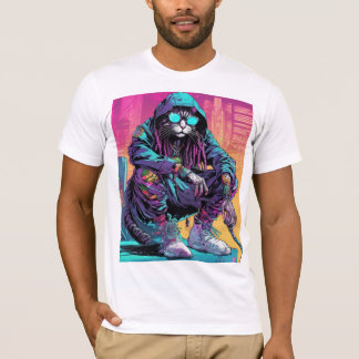 Camiseta Neon Cyberpunk Rastafari Cat