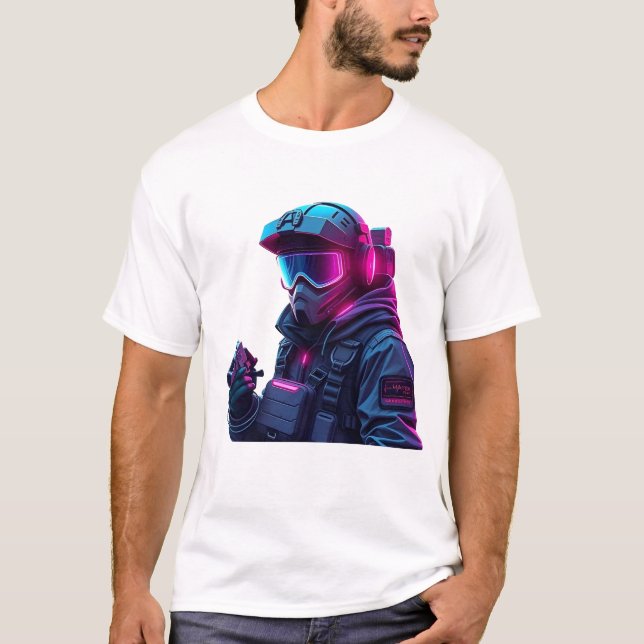 Camiseta Neon Cyberpunk Tactical Unit (Frente)