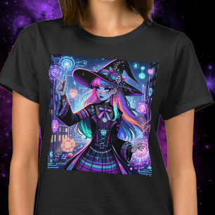 Camiseta Neon Cyberpunk Tech Witch - Futurística Art Design