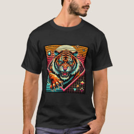 Camiseta Neon Cyberpunk Tiger Retro Synthwave Design