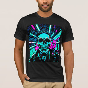 Camiseta Neon de Caveira Synthwave Cyberpunk