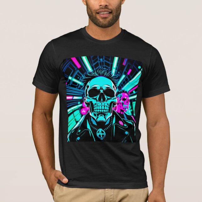 Camiseta Neon de Caveira Synthwave Cyberpunk (Frente)