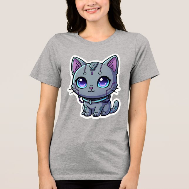 Camiseta Neon de Gato Cyberpunk Fofo (Frente)