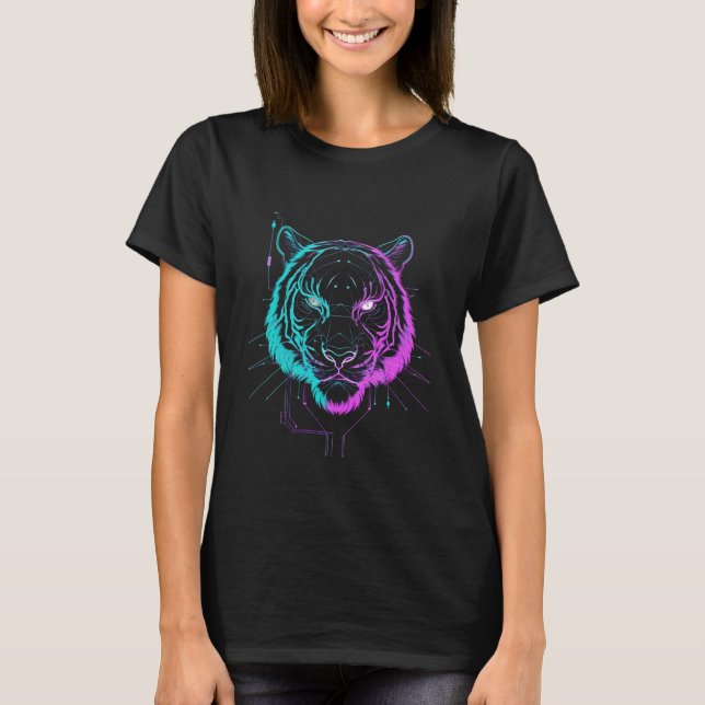 Camiseta Neon digital tiger art (Frente)