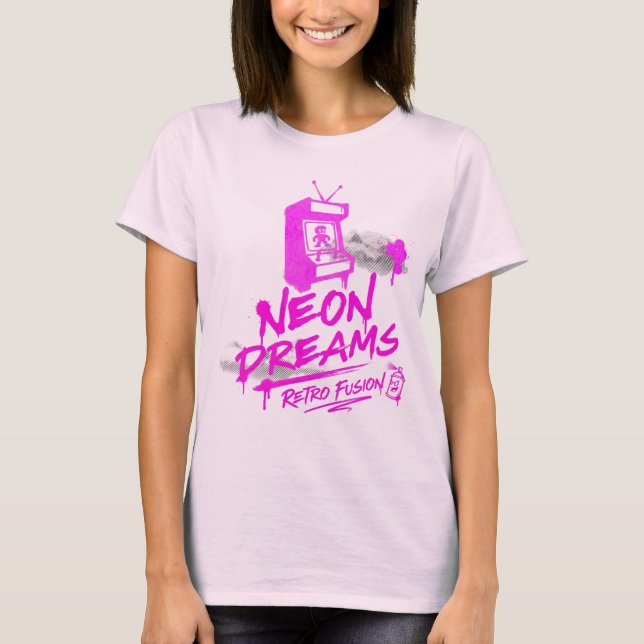 Camiseta Neon Dreams Retro Fusion – Grafite de Arcada (Frente)