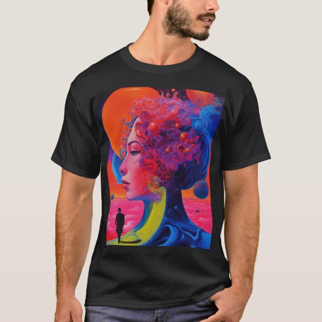 Camiseta Neon Dreams: Surreal Dali Universe Art T-Shirt (Frente)
