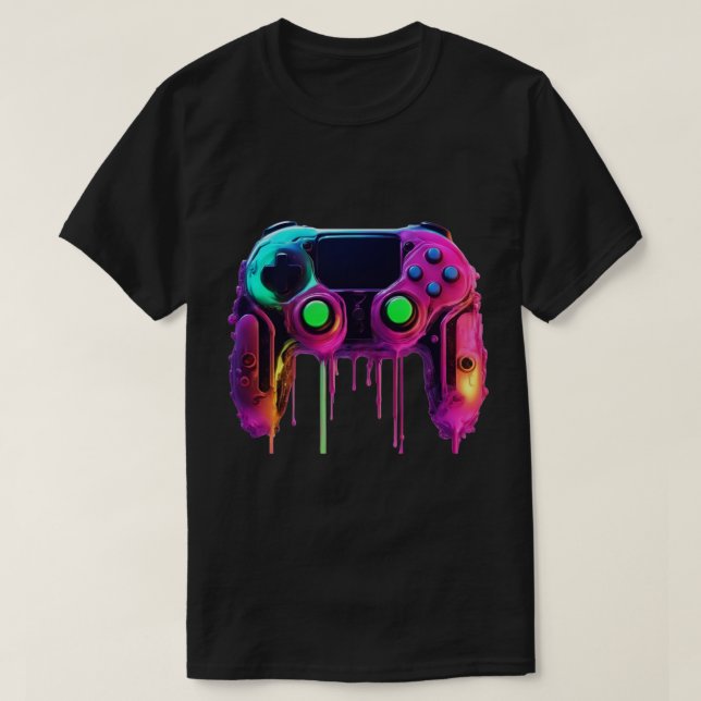 Camiseta Neon Drip Game Controller T-Shirt (Frente do Design)