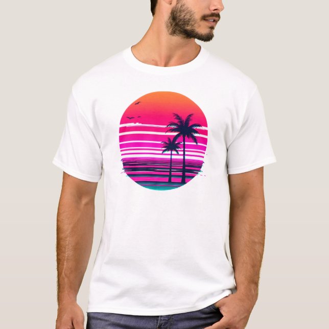 Camiseta Neon Dusk - 90s VHS Vaporwave Sunset (Frente)
