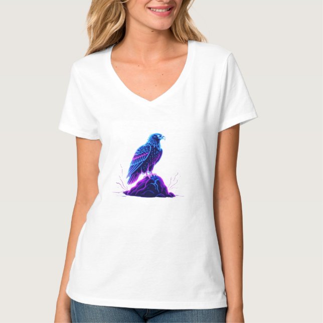 Camiseta Neon Eagle on Glowing Rock – Cyberpunk Style (Frente)
